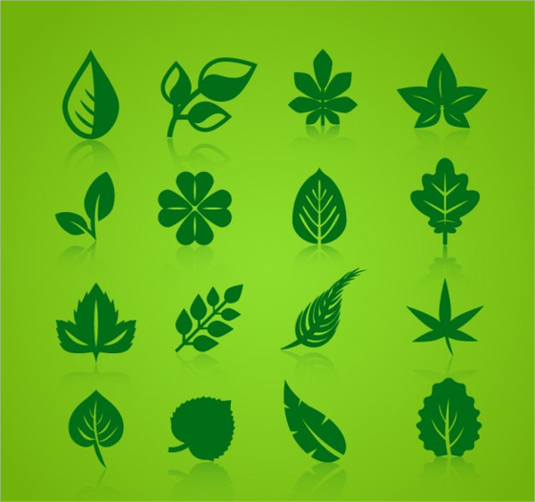 Collection Of Green Leaves Icons