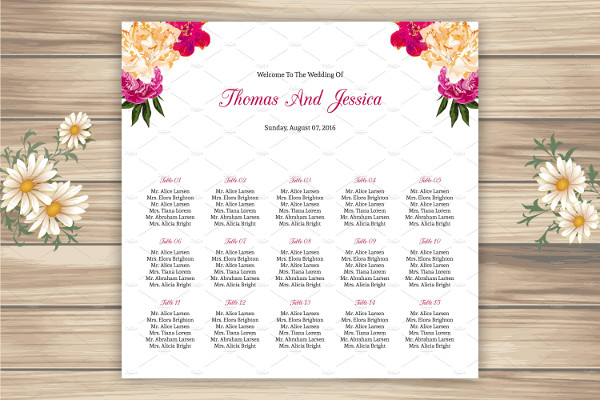 Watercolor Wedding Seat Chart Template