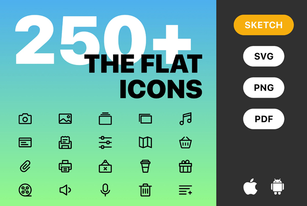 250+ Flat iOS and Android Web Icons