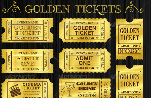 Golden Blank Ticket Templates Set