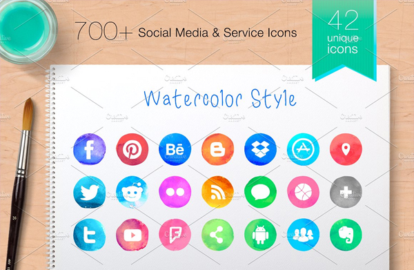 Watercolor Style Social Media Android Icons