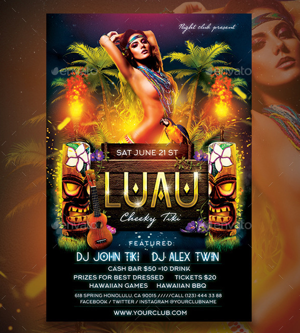 Cheeky Tiki Luau Party Invitation Flyer Template