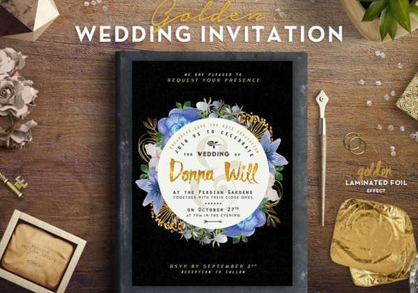 Golden Foil Wedding Invitation Design