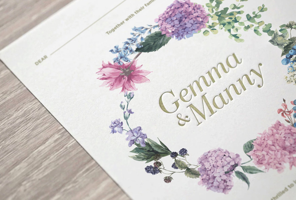Letterpress Floral Wedding Invitation