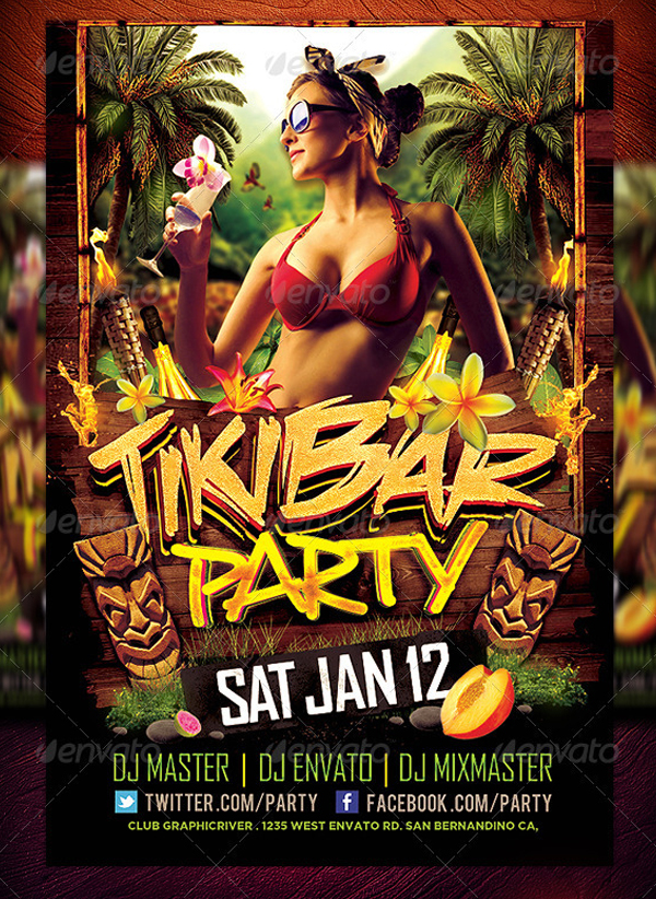 Tiki Bar Luau Party Flyer Design