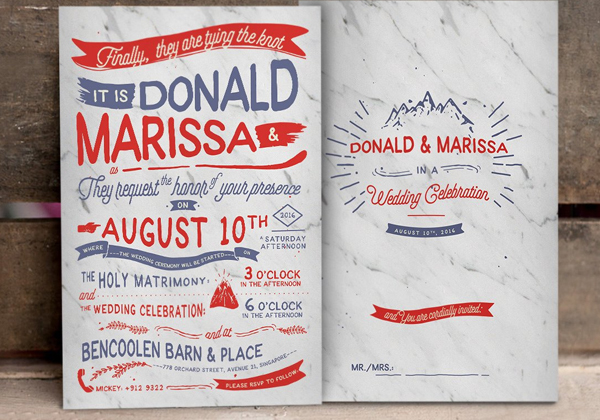 Vintage Hand Letterpress Wedding Invitation Design