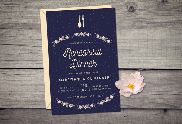 Classy Floral Wedding Rehearsal Invitation