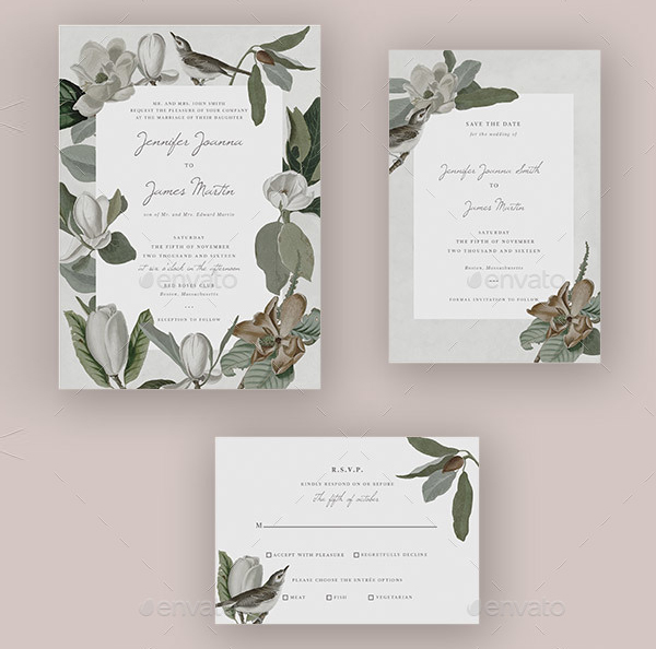 Elegant Floral Wedding Invitation Set