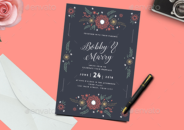 Floral Wedding Invitation Design Template