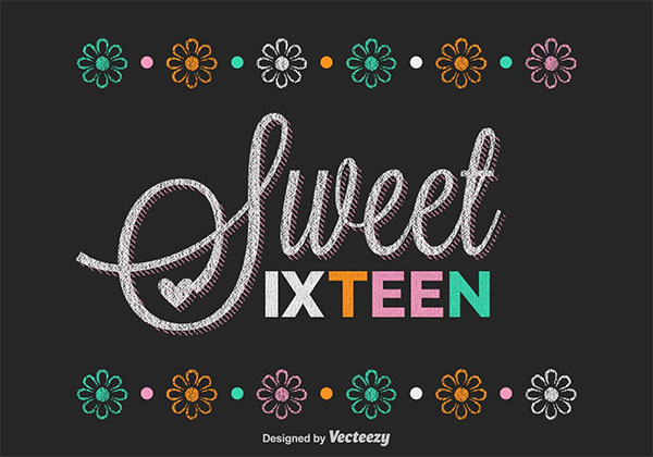 Free Sweet Sixteen Lettering Vector