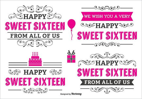 Free Typographic Sweet 16 Label Set