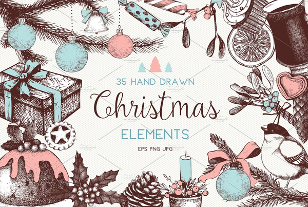 Hand Drawn Christmas Design Elements Set
