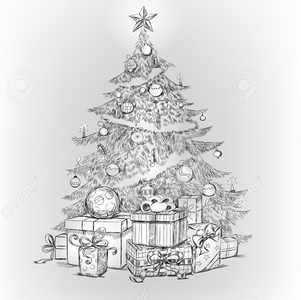 Hand Drawn Christmas Tree and Gifts