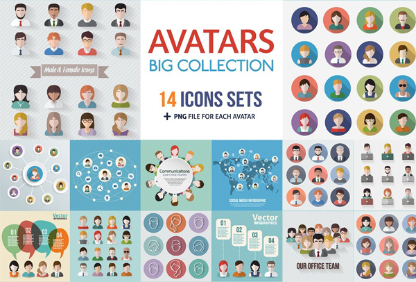 People Avatars Icons Flat Collection
