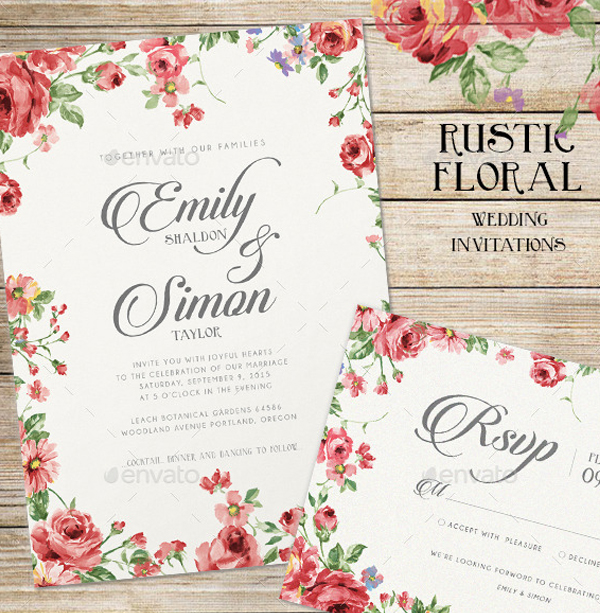 Rustic Floral Wedding Invitations