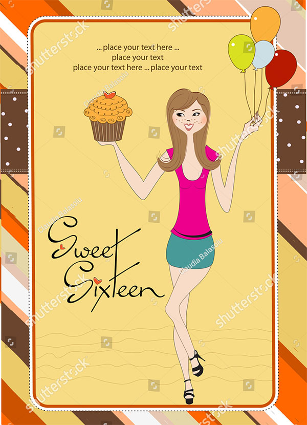 Sweet Sixteen Birthday Card Template