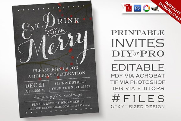 Chalkboard Eat & Drink Christmas Party Invitation