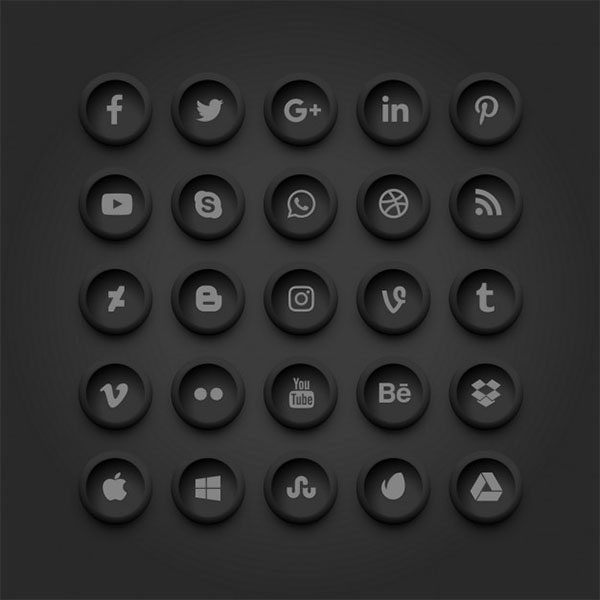 Free Dark Social Media Buttons