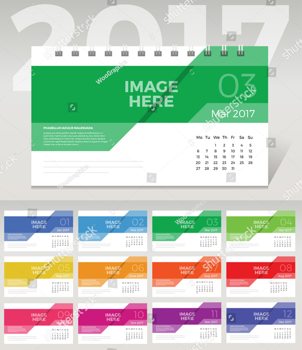 2017 Vector Abstract Colorful Desk Monthly Calendar Template