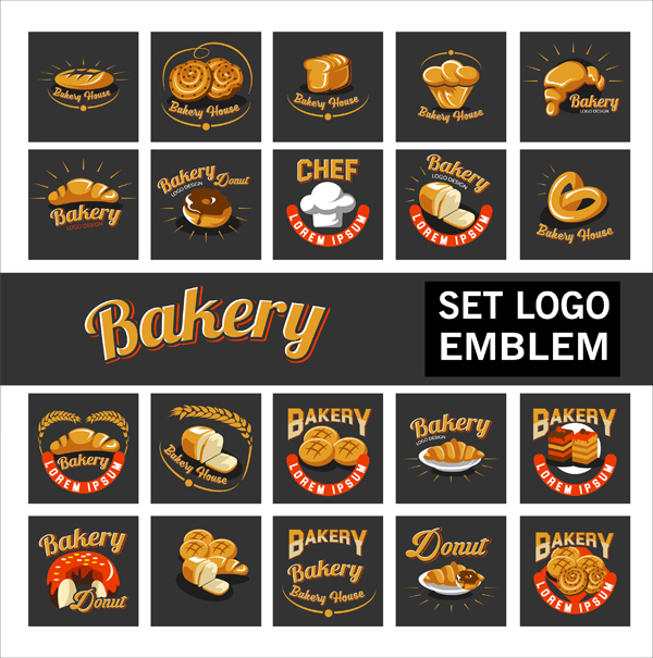 Bakery Set Logo Emblem