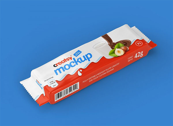 Free PSD Chocolate Bar Wrapper Packaging Mockup