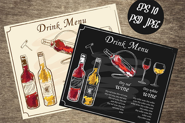 Hand-Drawn Vector Menu Wine List Template