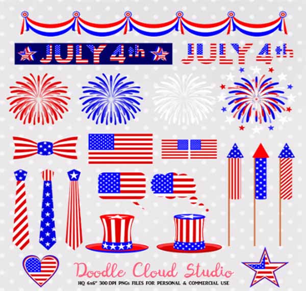 4 July Clipart Fireworks Flag Bunting Banners