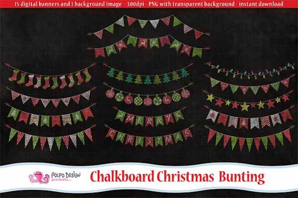 Chalkboard Christmas Bunting Clipart