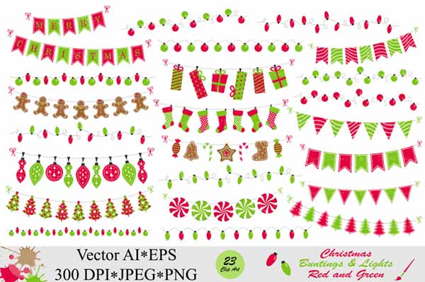 Christmas Red and Green Bunting Banners
