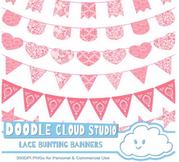 Coral Lace Burlap Bunting Banners