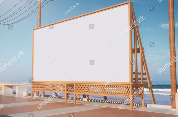 Empty Beach Advertisement Billboard Mockup