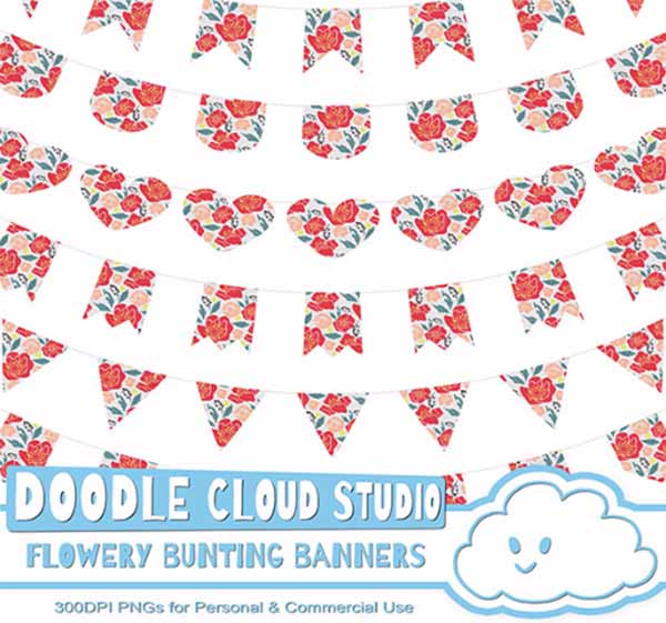 Flowery Bunting Banners Cliparts