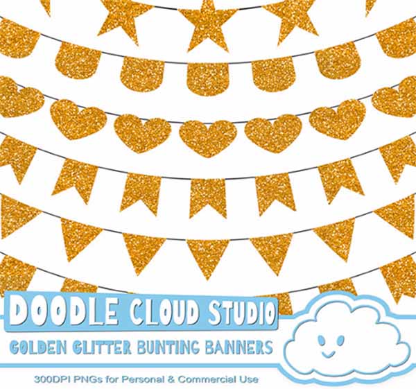 Golden Glitters Bunting Banners