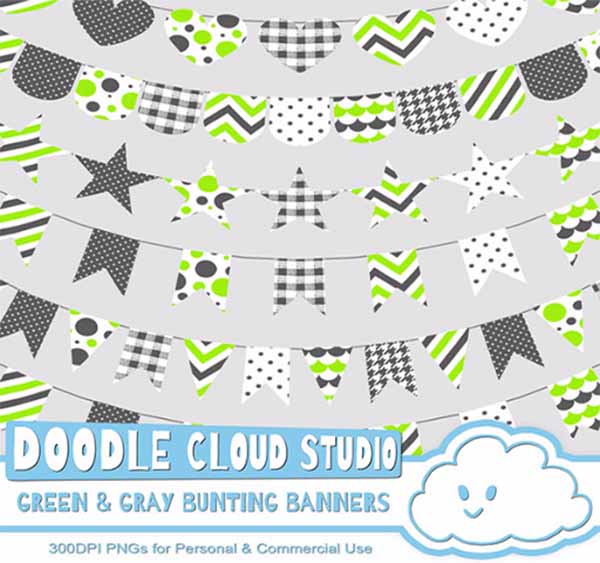 Green & Gray Patterns Bunting Banners