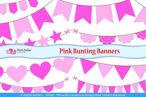Pink Bunting Banners Clipart