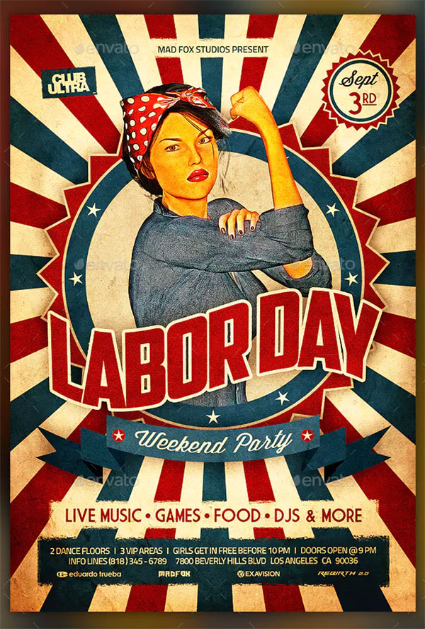Retro Labor Day Weekend Party Flyer