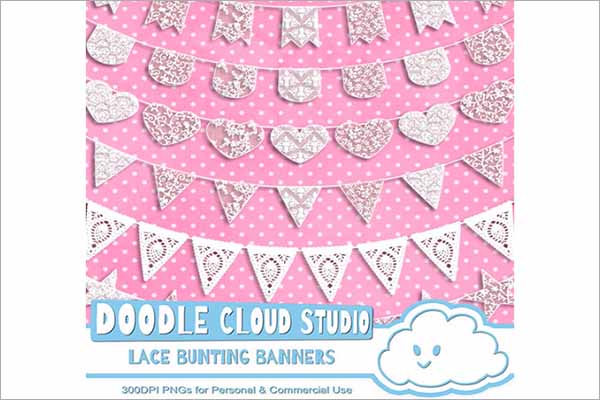 White Lace Burlap Bunting Banner Cliparts