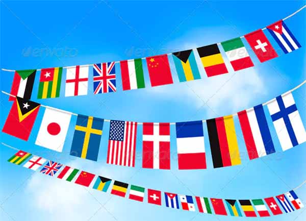World Bunting Flags and Blue Sky