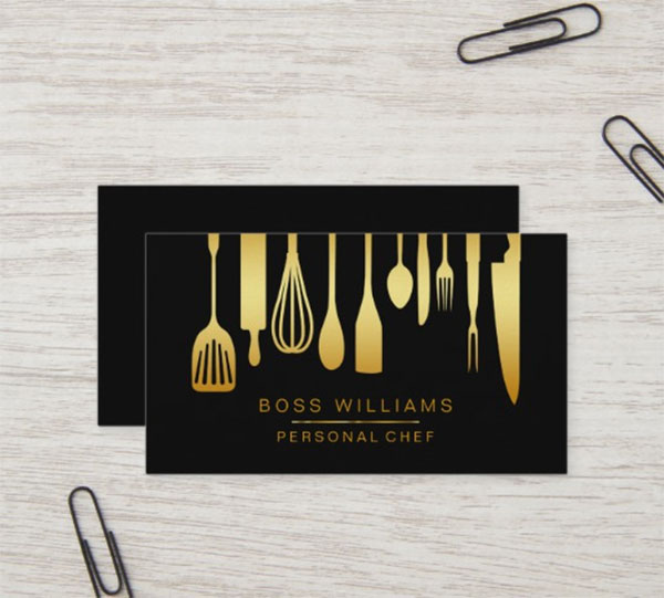 Catering Personal Chef Gold Kitchen Business Card