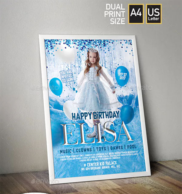 Frozen Them and Kid Birthday Invitation Flyer