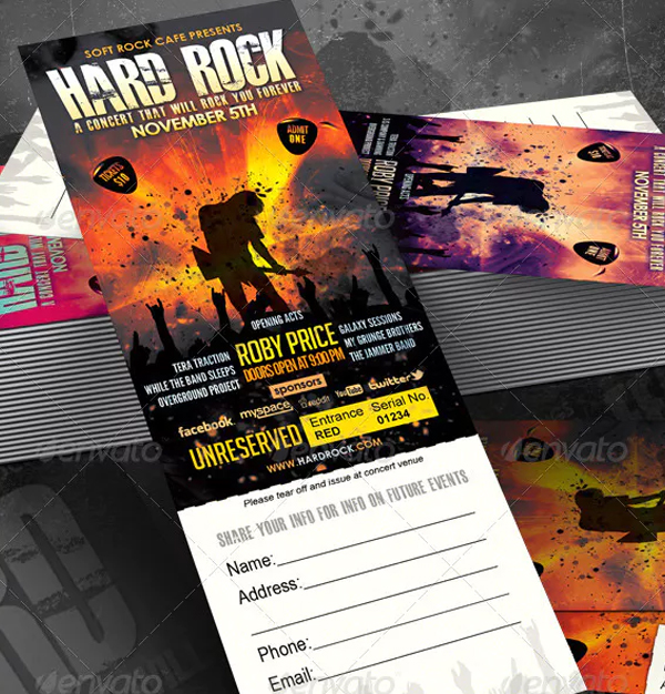 Hard Rock Concert Event Ticket Design Template