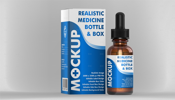Realistic Medicine Bottle and Box Mockup