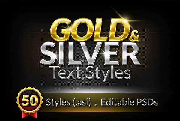 Shiny Gold and Silver Text Styles Bundle