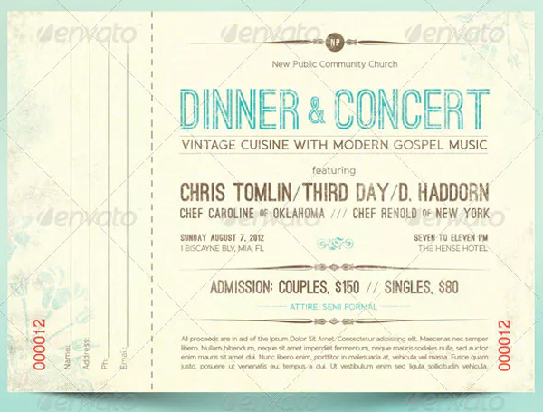 Vintage Dinner Concert Ticket Design