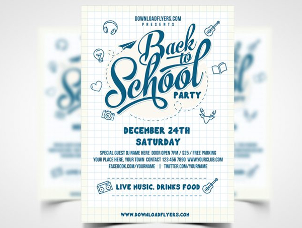 Back to School Party Flyer Free PSD Template