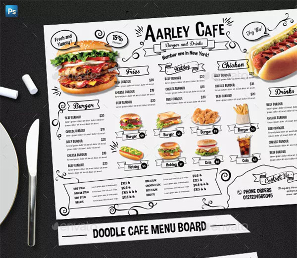 Doodle Cafe Menu Board Template