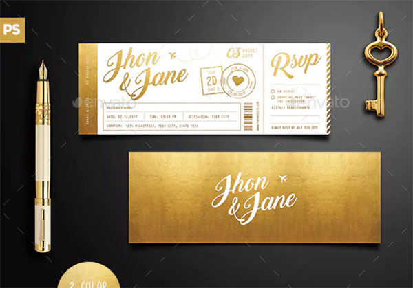 Elegant Gold Wedding Invitation Ticket