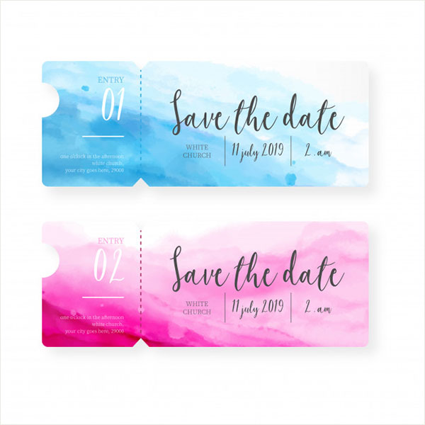 Free Watercolor Save the Date Invitation PSD Tickts