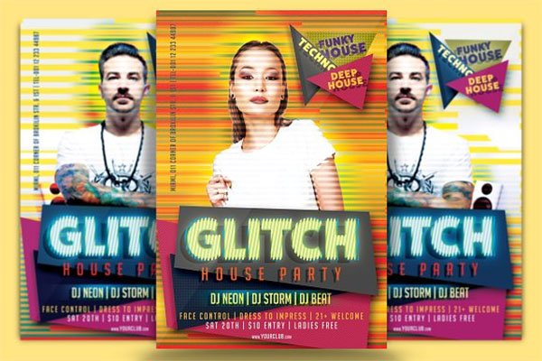Glitch House Party Flyer Template