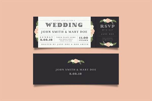 PSD Wedding Invitation Ticket Design